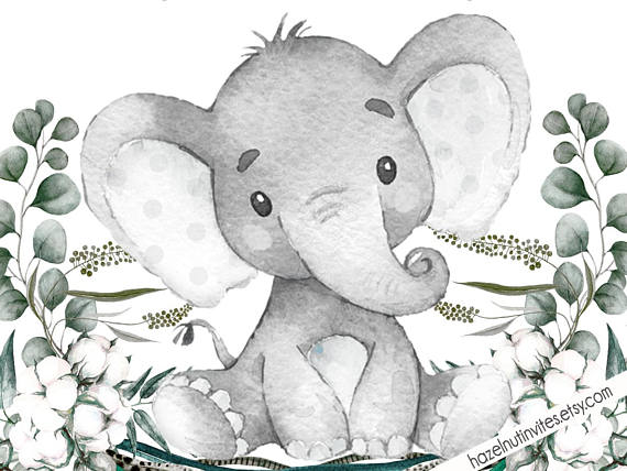 Neutral Baby Shower Invite, Elephant Baby Shower Invitation