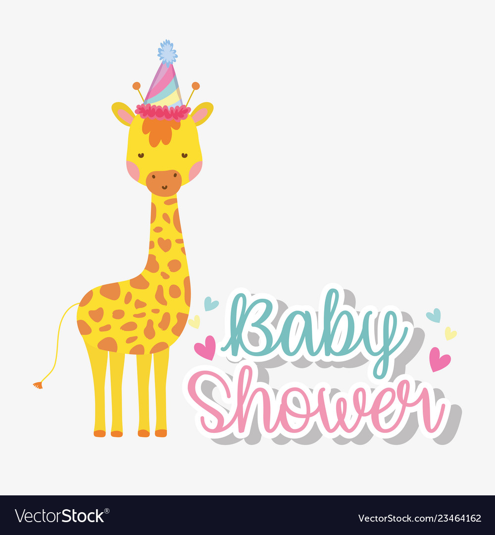 Giraffe wearing party hat to celebrate baby shower