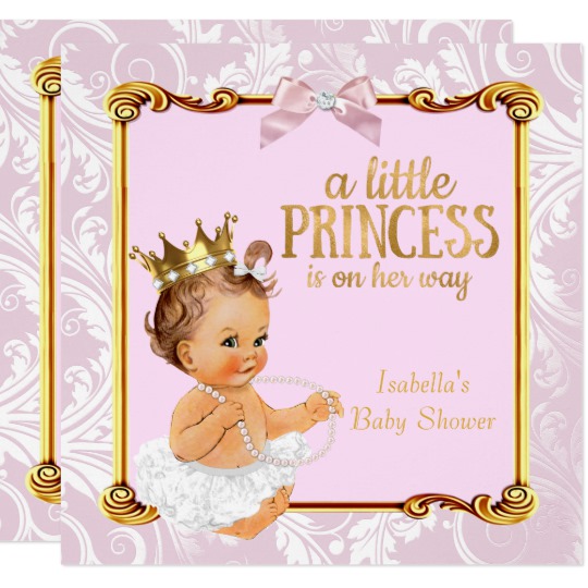 Brunette Baby Princess Baby Shower White Pink Gold Invitation