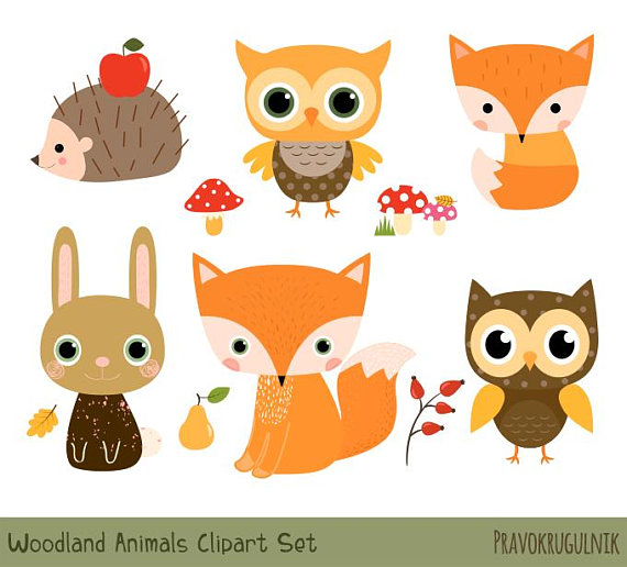 Woodland Animal Clipart Set, Cute Forest Animal Clipart
