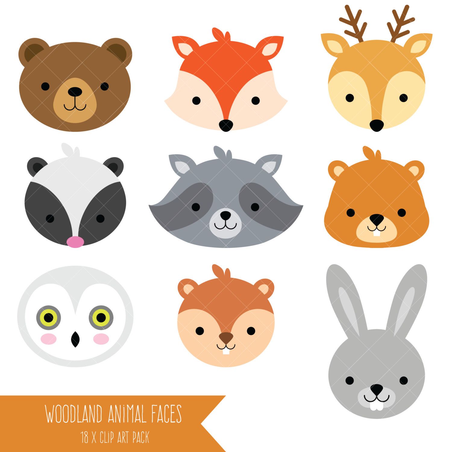 Woodland Animal Faces Clipart