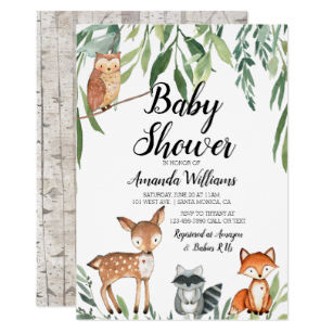 Woodland Animals Baby Shower Invitation Greenery