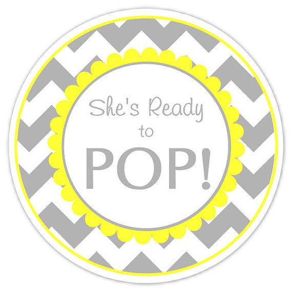 Baby Shower Ready to Pop labels, Gray Chevron and Yellow