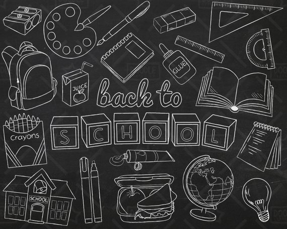 Chalkboard Back To School Vector Pack, Hand Drawn School