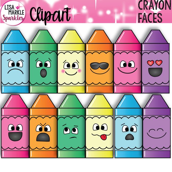 Crayon Clipart, Crayons Clipart with Faces, Emoji Clipart