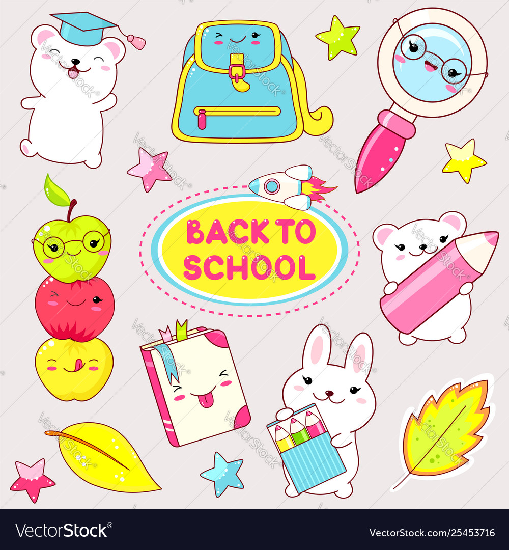 Set education icons in kawaii style