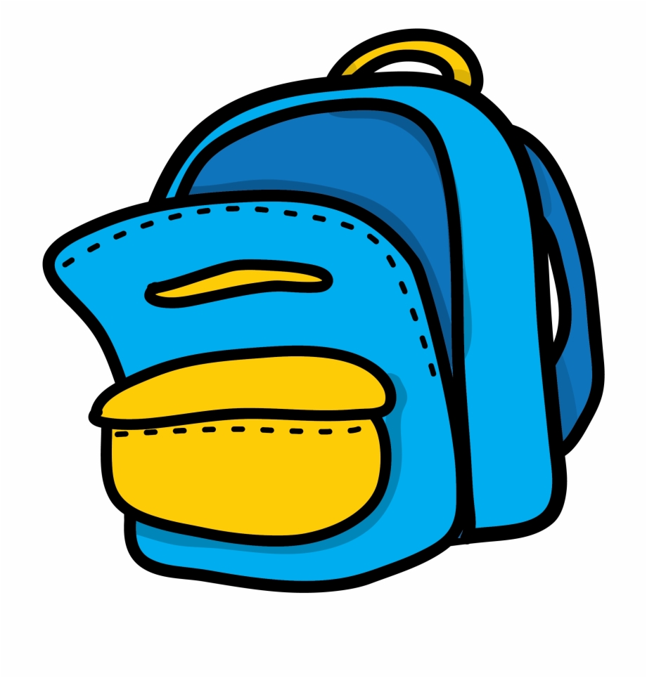 Blue yellow backpack.