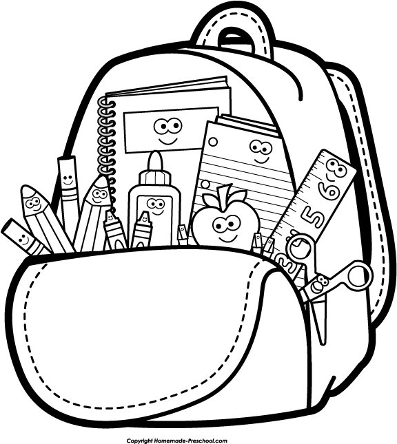 Backpack black and white clipart