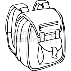 Black and white outline of a backpack with padded straps clipart