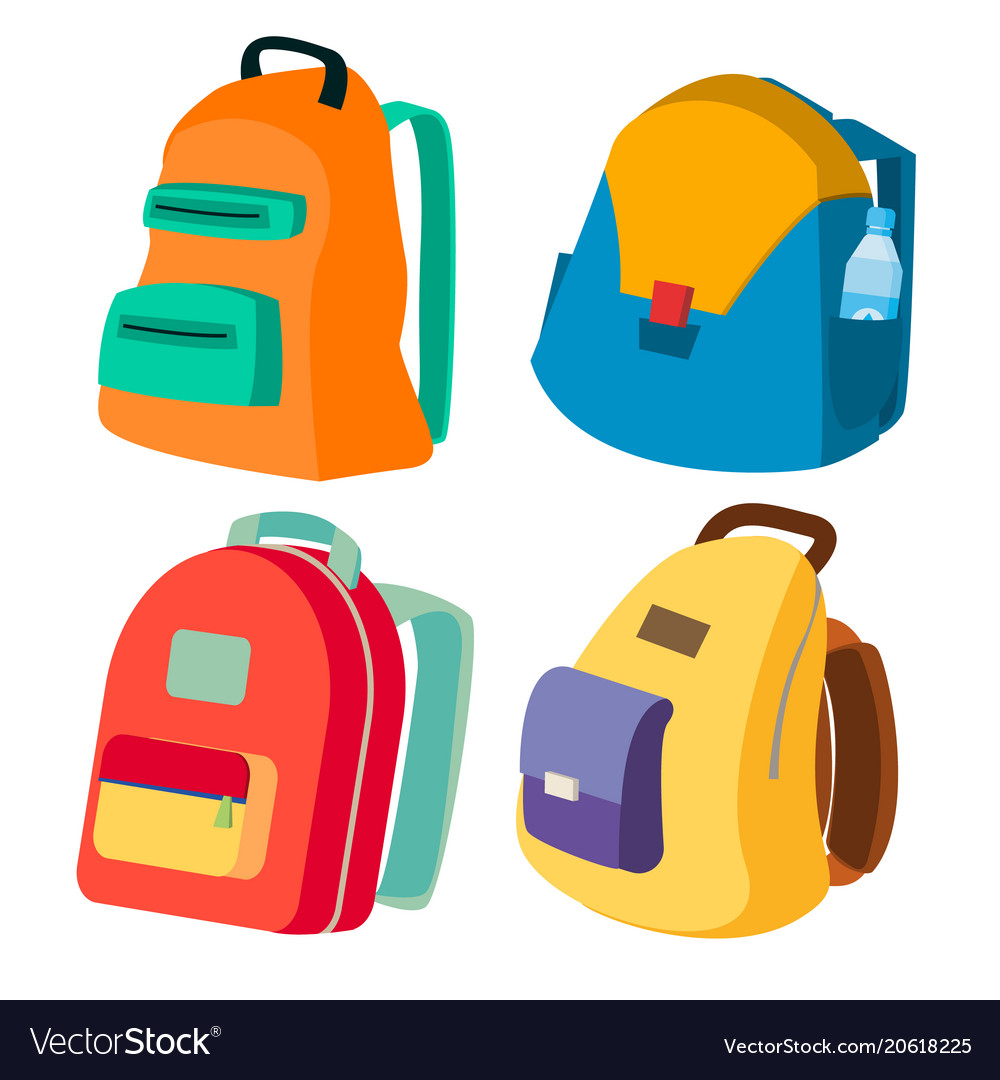 Schoolbag set closed backpacks side view