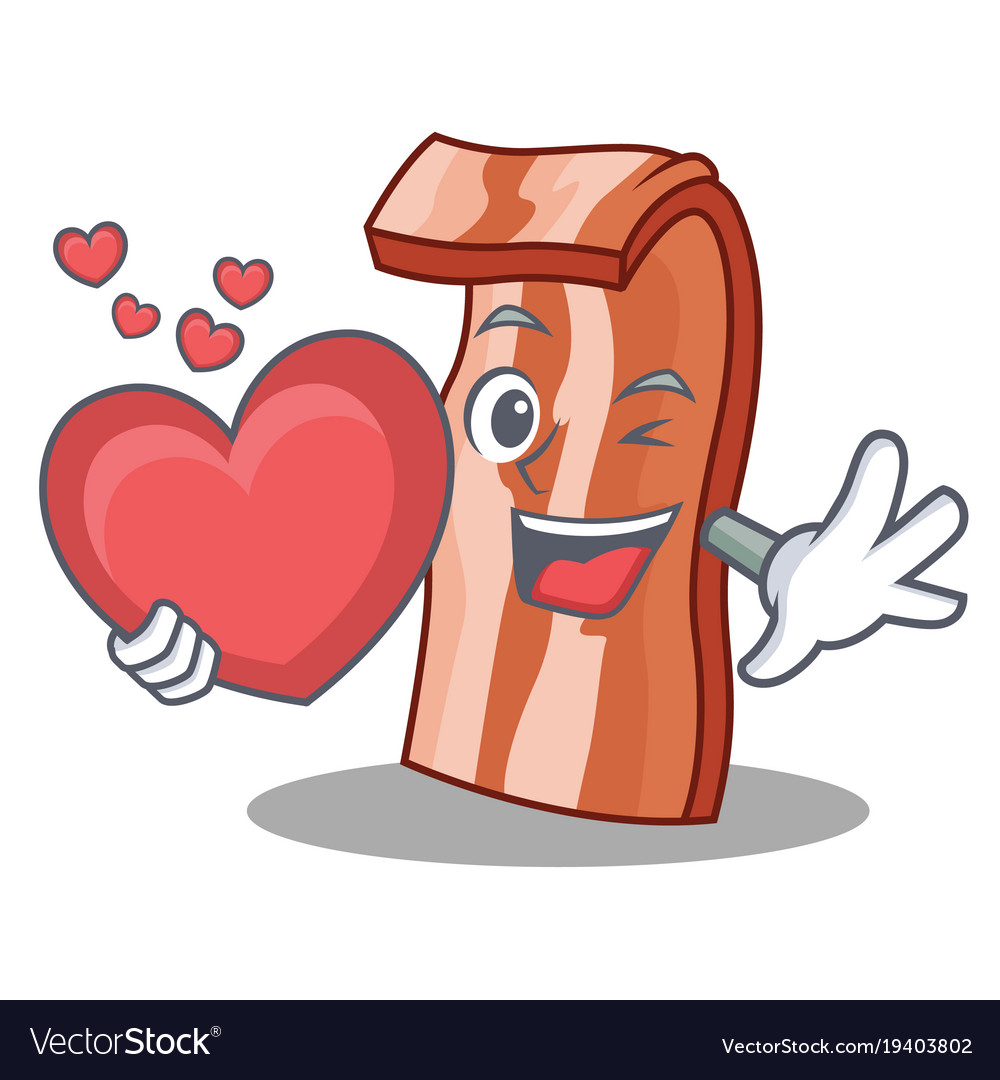 With heart bacon mascot cartoon style vector image