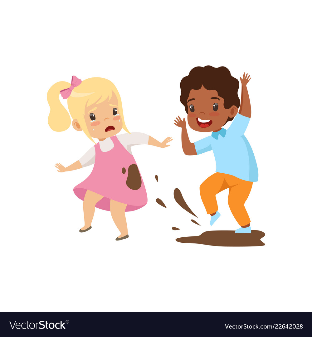 Boy dirtying the girl with dirt bad behavior