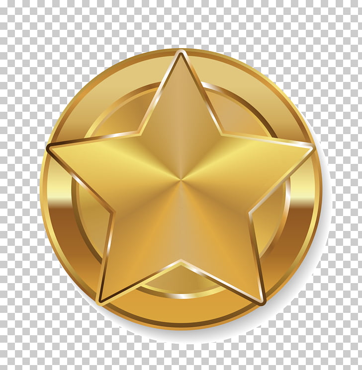Golden Star Badge, gold coin with star PNG clipart