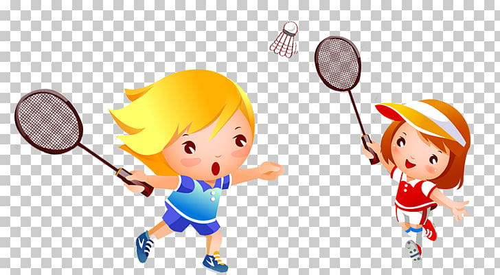 Cartoon Illustration, play badminton, two girl playing