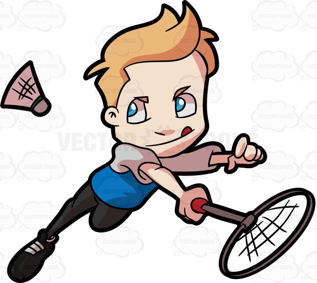 A preadolescent boy playing badminton