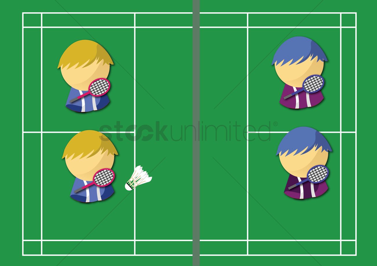 Kids playing badminton doubles Vector Image