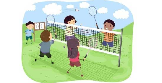 Two people playing badminton clipart