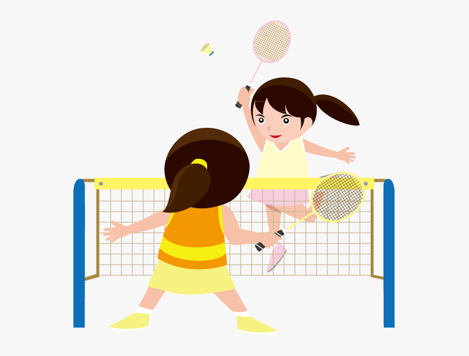 Kids playing badminton.