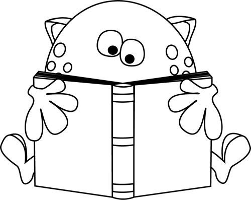 Black and White Black and White Monster Reading a Book