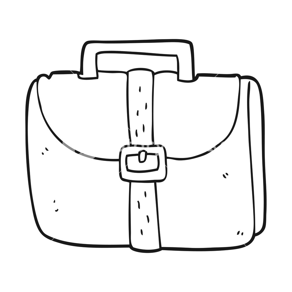 Freehand drawn black and white cartoon old work bag Royalty