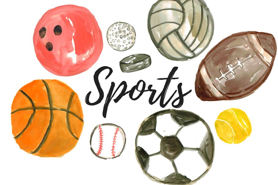 Watercolor sport balls.
