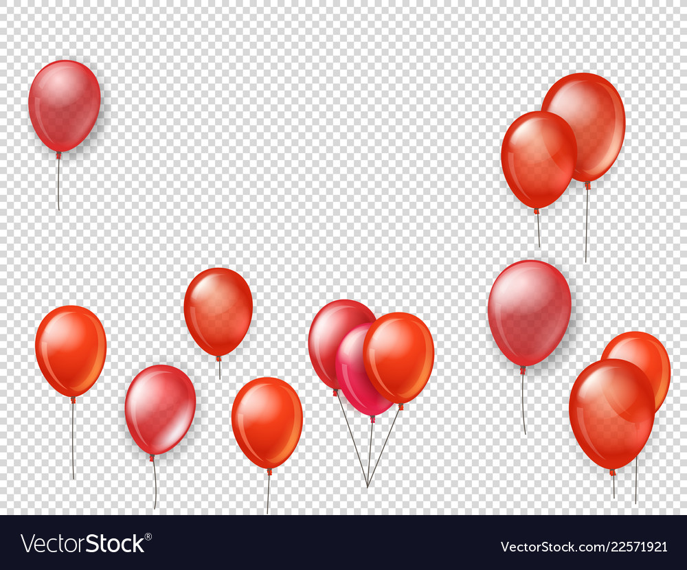 Flying red balloons on transparent background