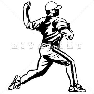 Sports Clipart Image of Black White Pitcher Baseball Players