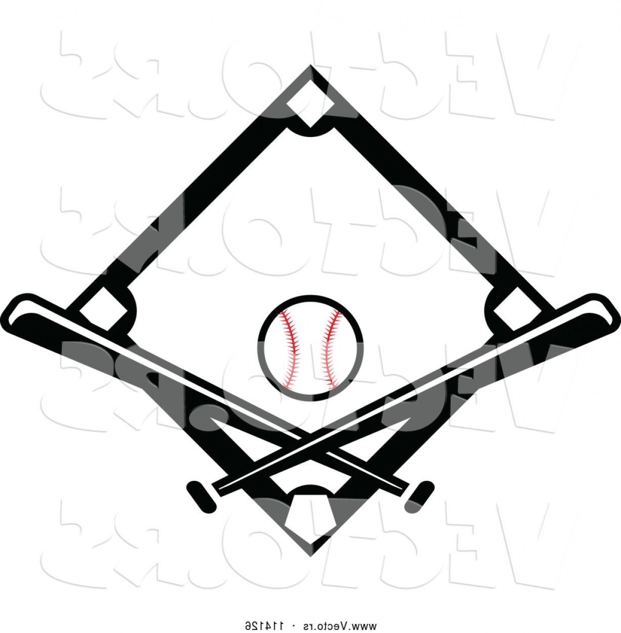 Vector Of Black Baseball Diamond With A Ball And Crossed