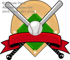 Clip Art Image of a Baseball Design With Bats Crossed Over a