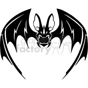 Black and white forward facing scary bat clipart
