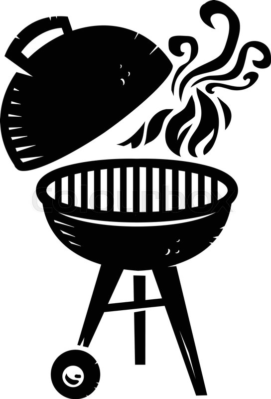 Black BBQ Grill Cooking with Smoke and