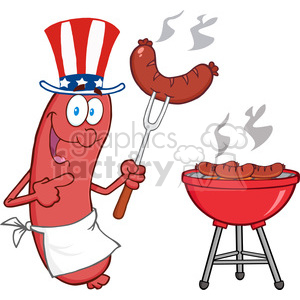 Happy Sausage With Mexican Hat Cook At Barbecue clipart