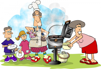 Royalty Free Clipart Image of a Family Having a Barbeque