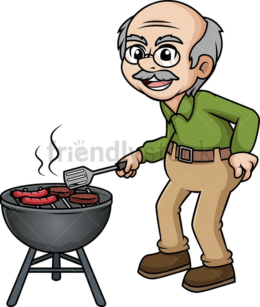 Old man barbecuing.