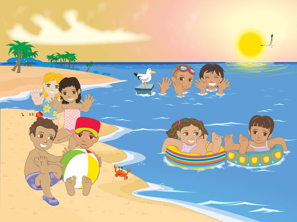 People at the beach clipart
