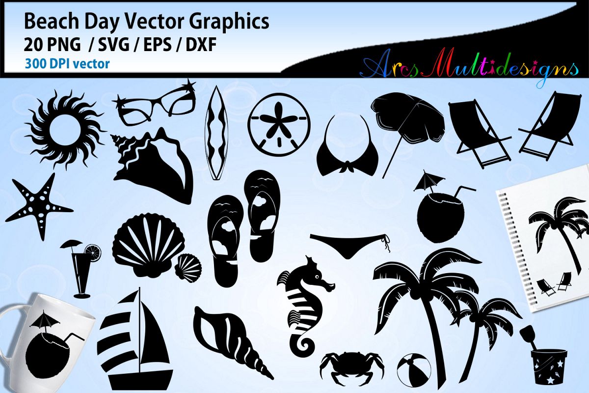 Beach day vector graphics beach day silhouette clipart svg