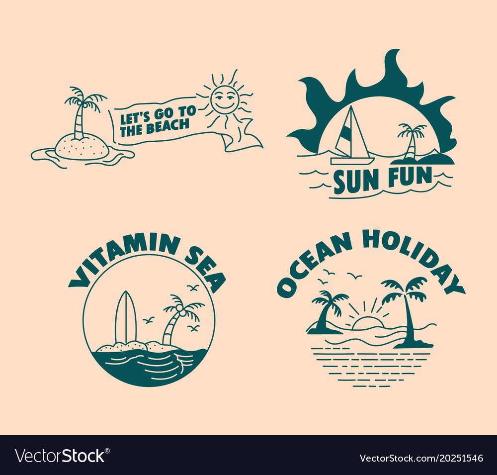 Beach holiday simple line label
