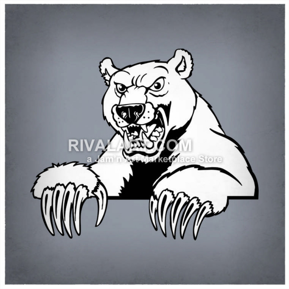 Bear Mascot Claws Graphic Black White Mean Fierce Dangerous