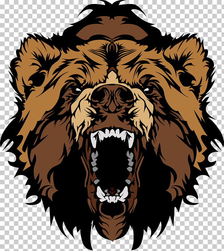 Grizzly bear , Roaring bear head, grizzly bear illustration
