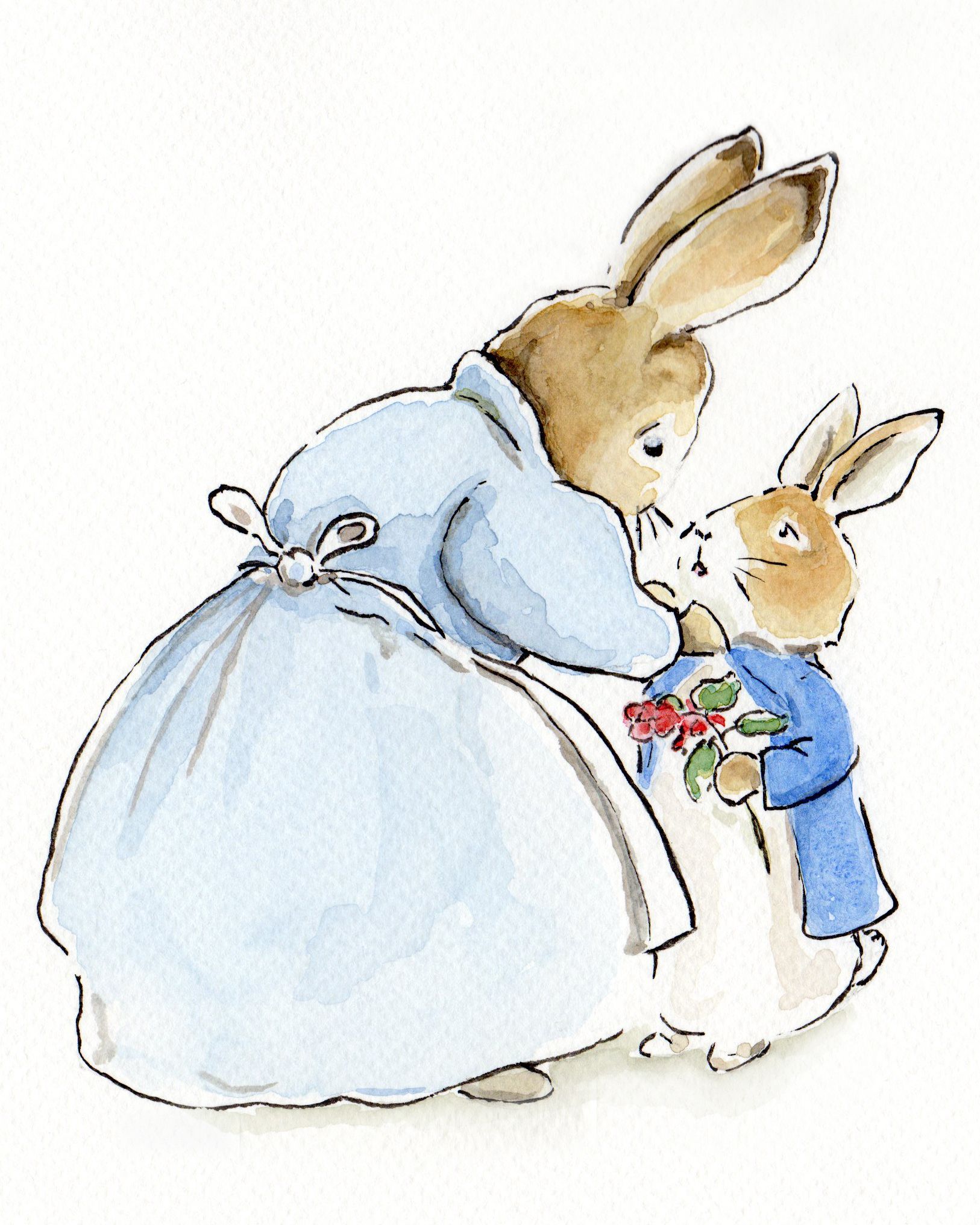 Peter Rabbit gives flower to his mother