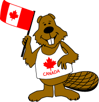 Happy beaver waving canada flag