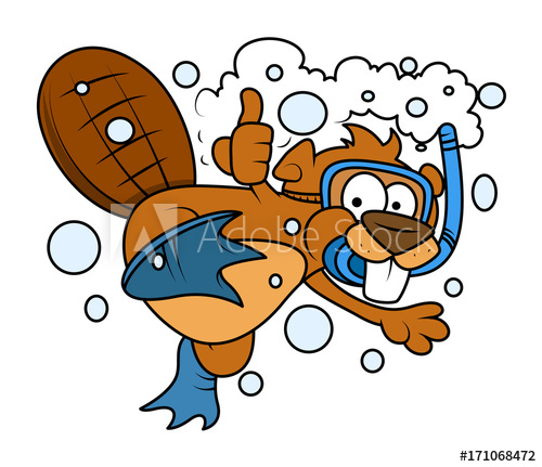Cartoon Beaver Swimming Underwater