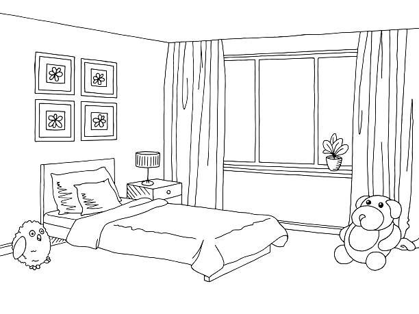 Bedroom clipart black and white pencil in color bedroom