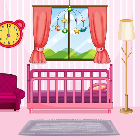 Bedroom scene with pink bed