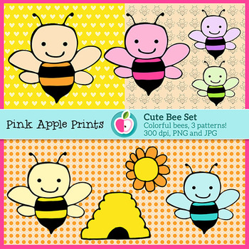 Colorful Bee Clipart Set