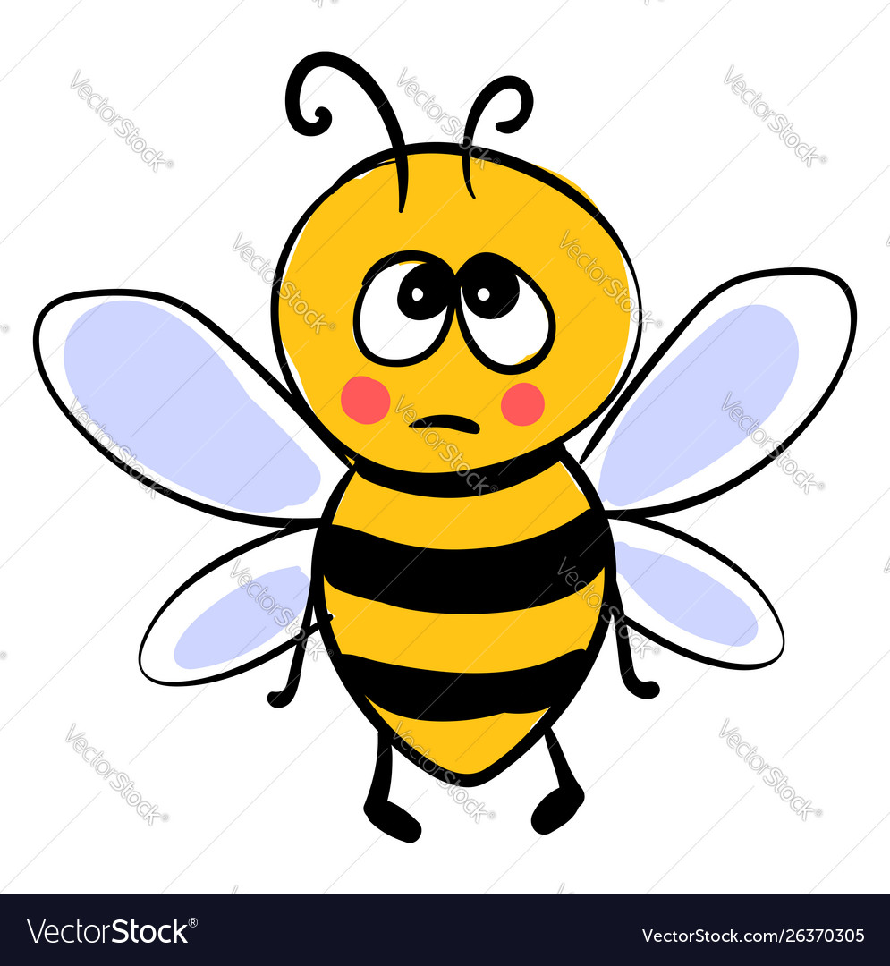 Sad little bee on white background