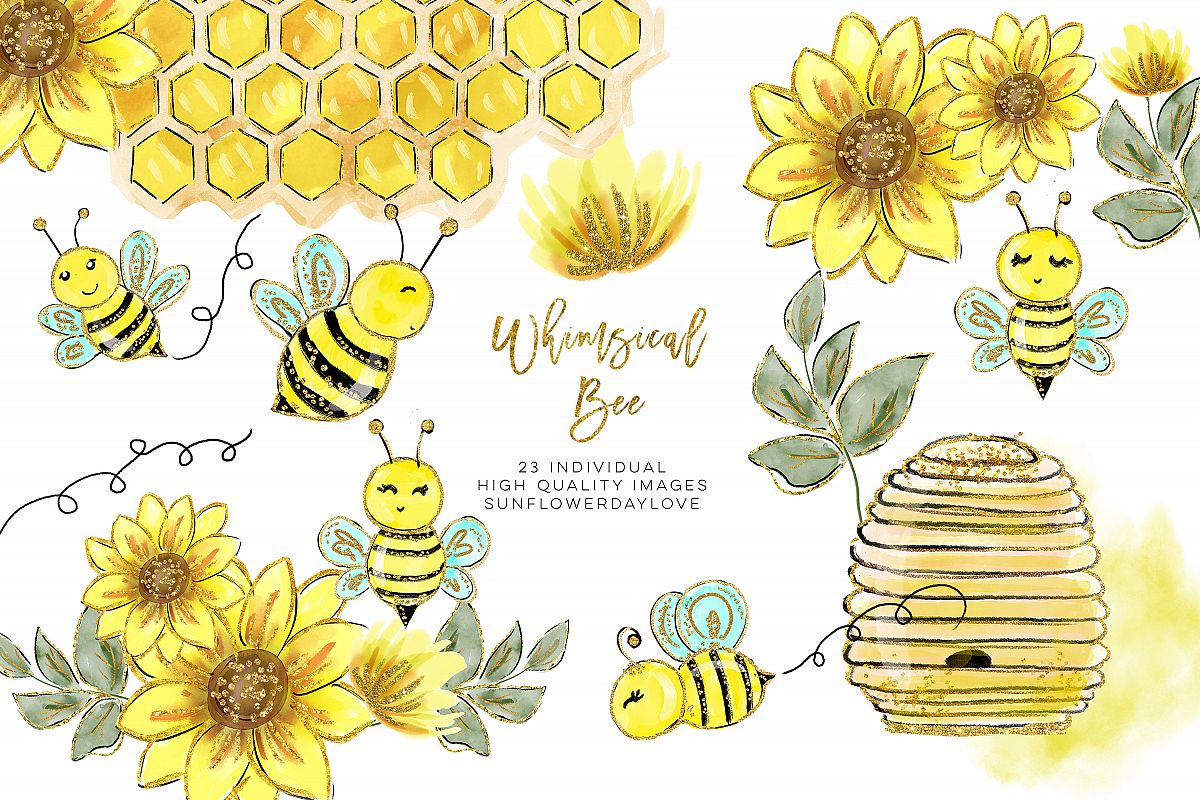 Watercolor bee clip art, Watercolor Honey Clipart