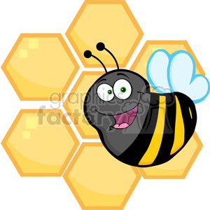 Happy Bumble Bee In Front Of A Orange Bee Hives clipart