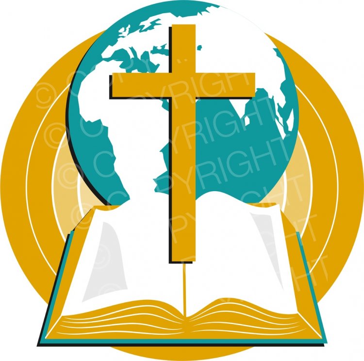 World Globe Cross and Bible Prawny Christian Clip Art
