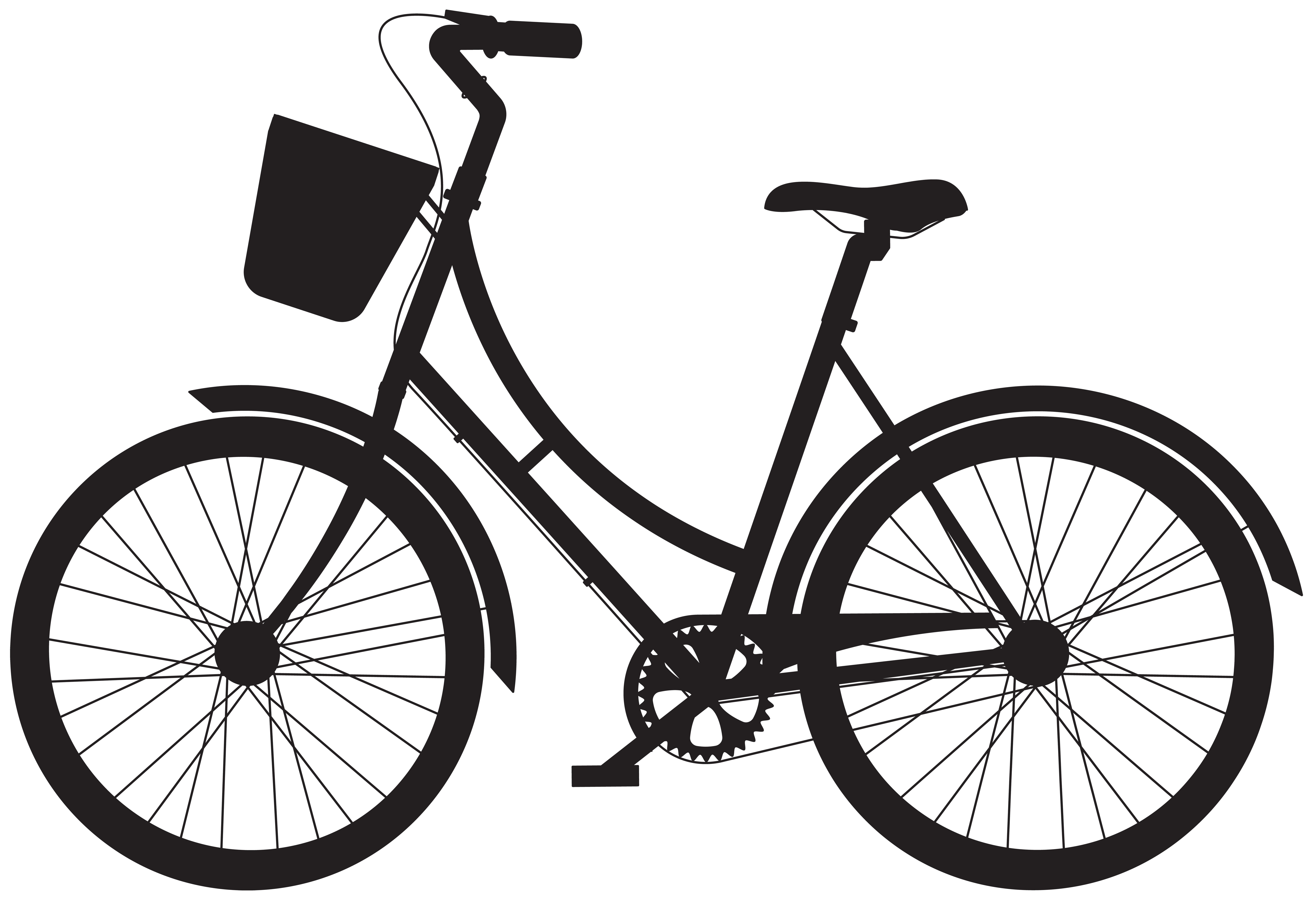 Bicycle with Basket Silhouette PNG Clip Art